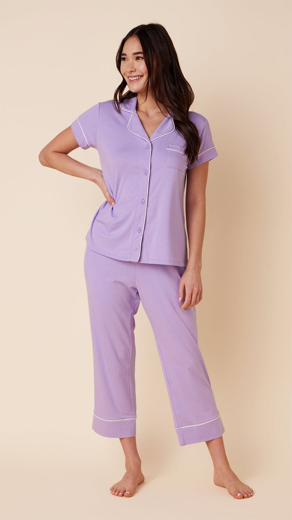 Classic Pima Knit Capri - Lilac/Ivory Extra Lilac