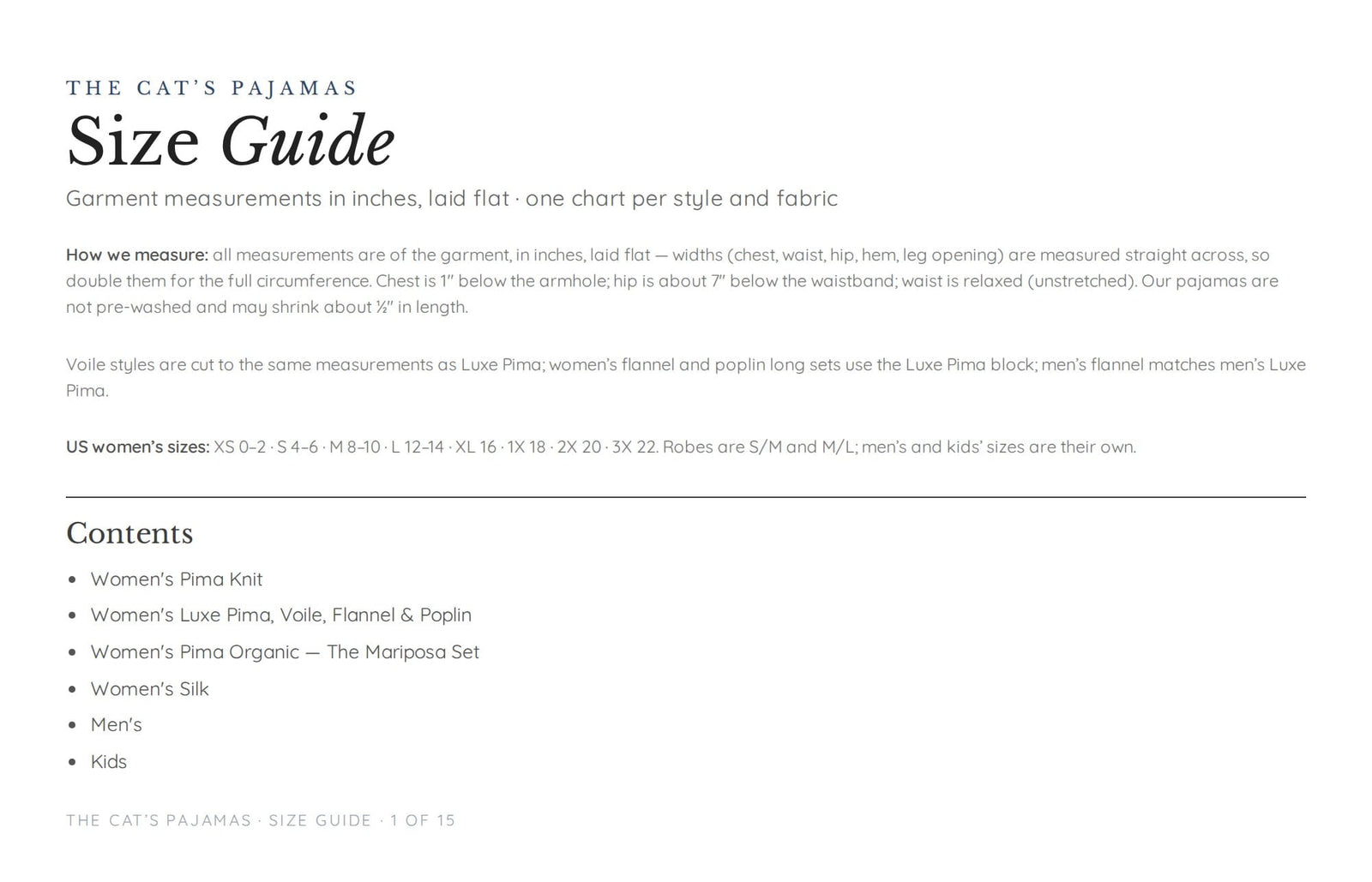 Size guide page 1 of 15
