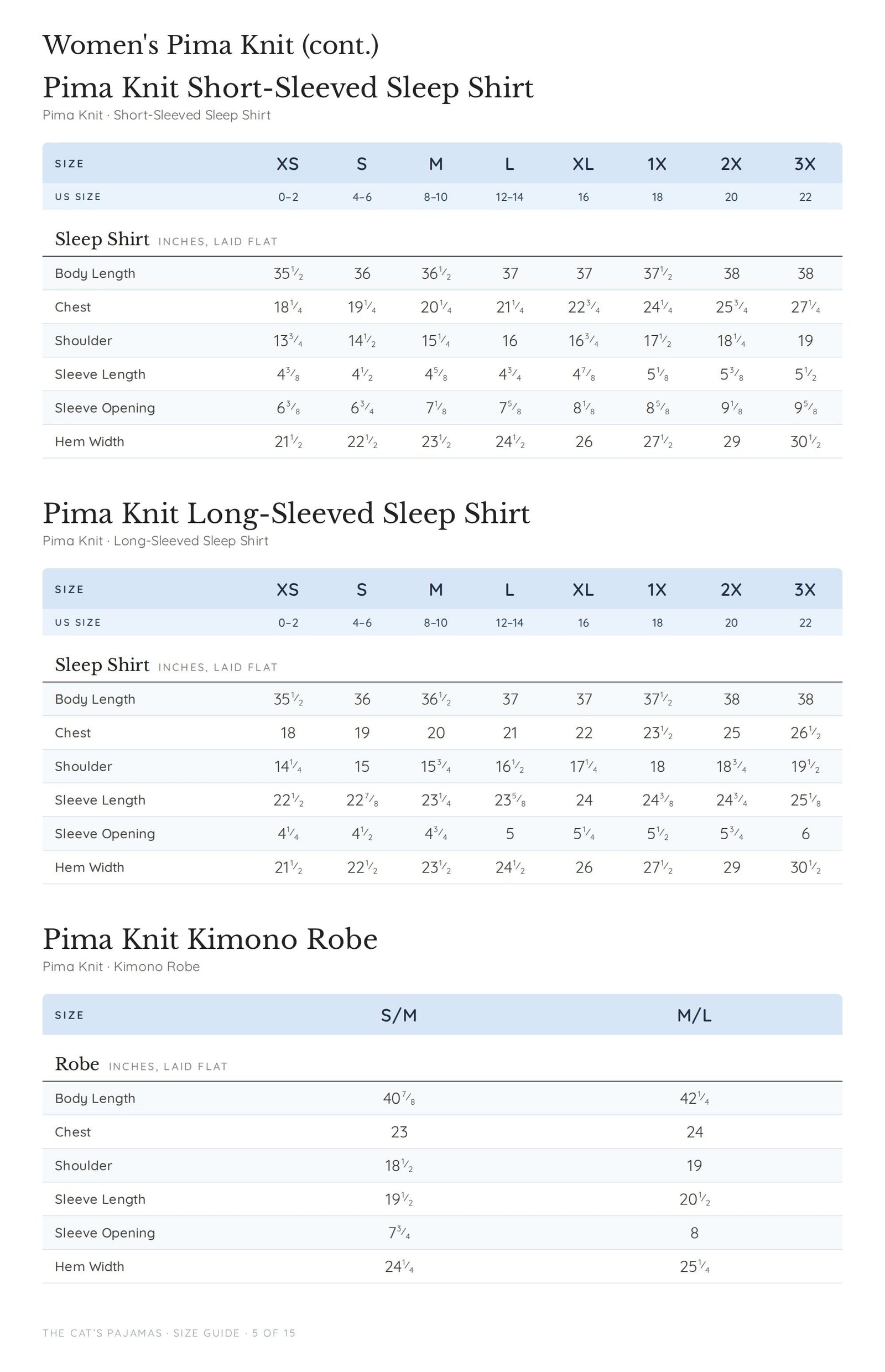 Size guide page 5 of 15