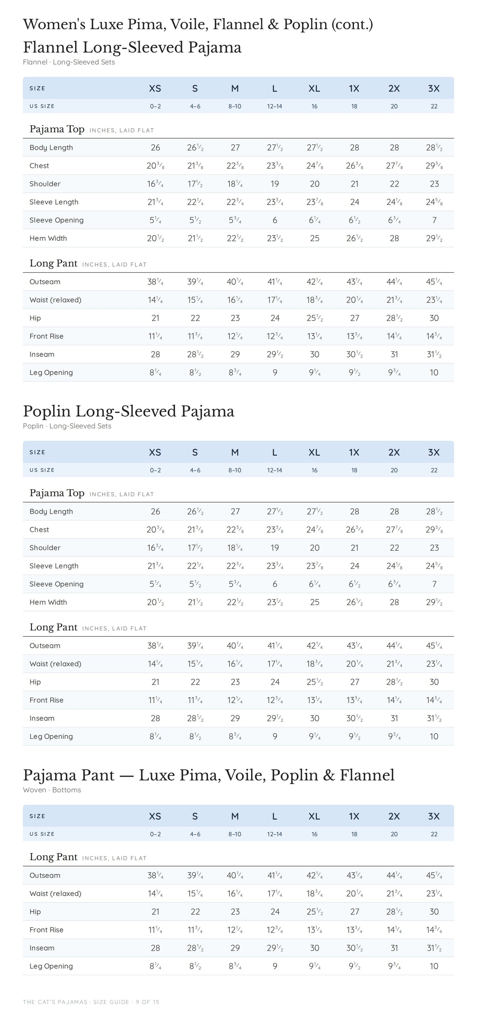 Size guide page 9 of 15
