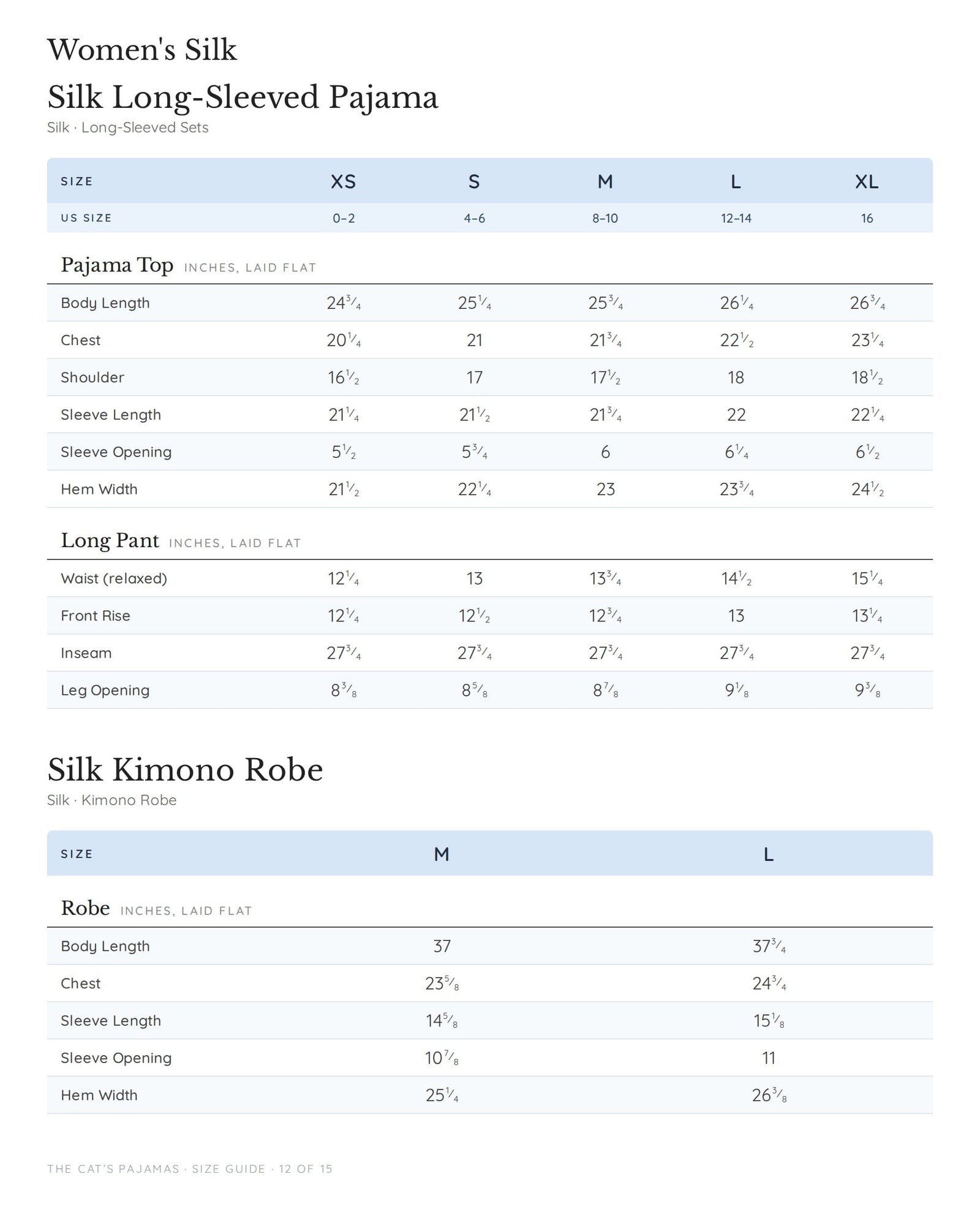 Size guide page 12 of 15