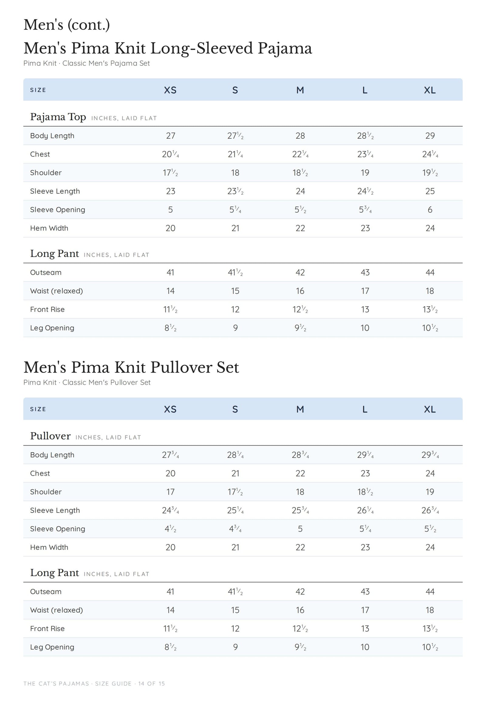 Size guide page 14 of 15