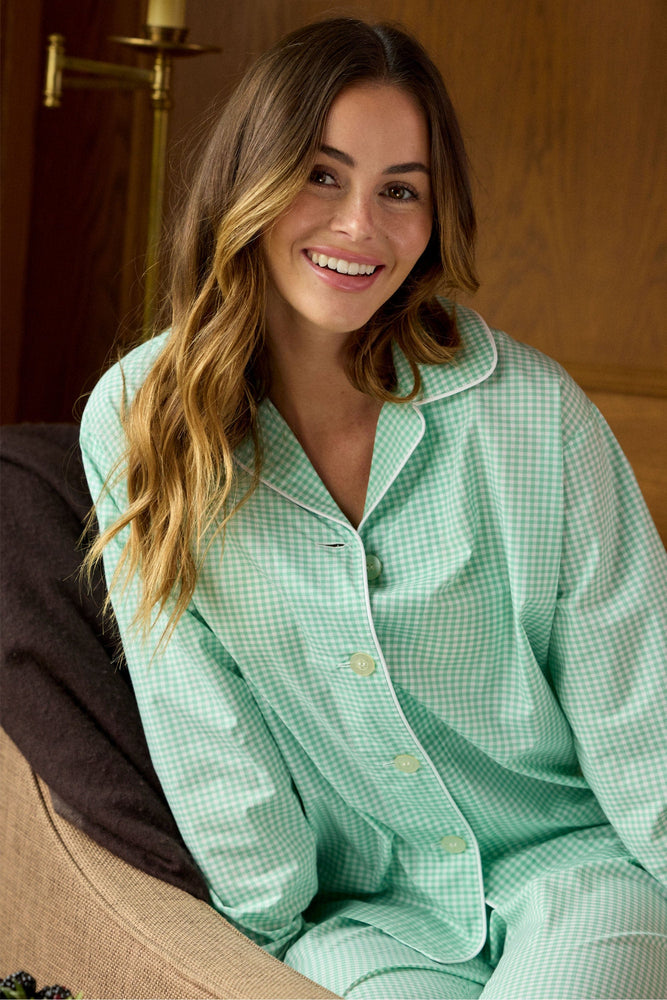 Classic Gingham Luxe Pima Long-Sleeved Pajama - Sea Green Main Sea Green