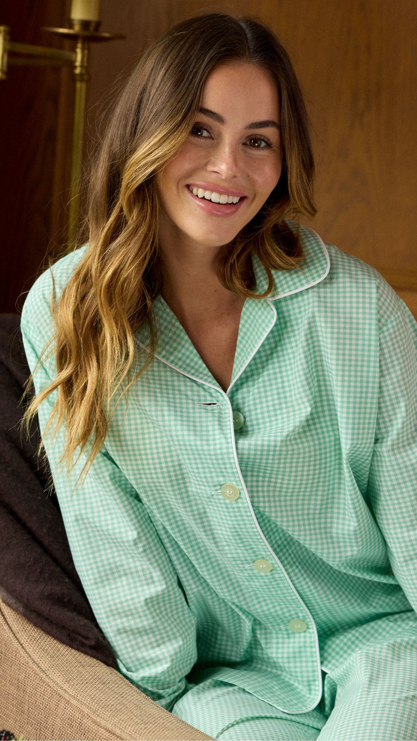 Classic Gingham Luxe Pima Long-Sleeved Pajama - Sea Green Main Sea Green