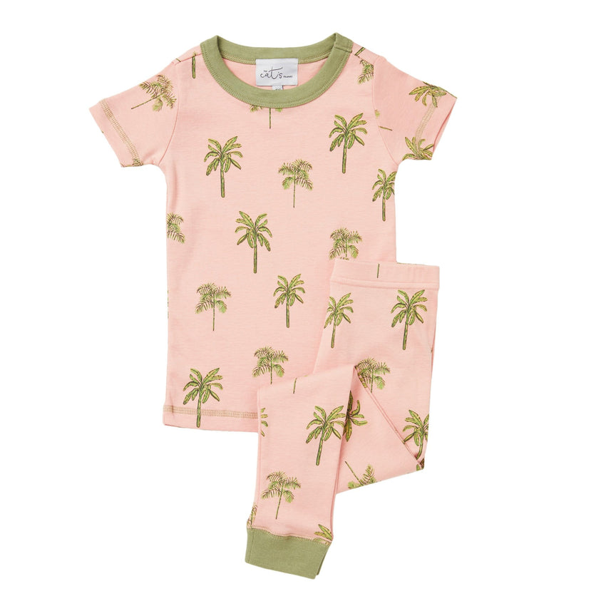 Kids Tahiti Palm Pima Knit Short-Sleeved Pajama Hover Wide Pink