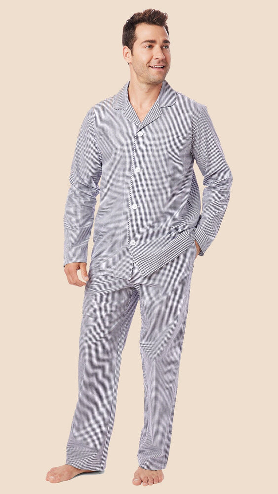 East Side Men's Luxe Pima Pajama - Navy Wide White