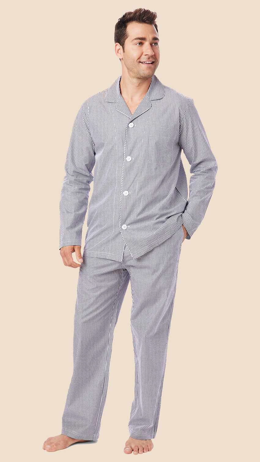 East Side Men's Luxe Pima Pajama - Navy Hover Wide White