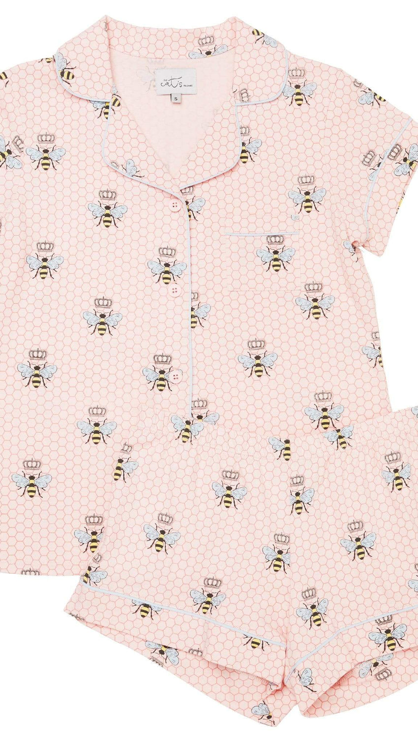 Queen Bee Pima Knit Short Set - Pink Wide Pink