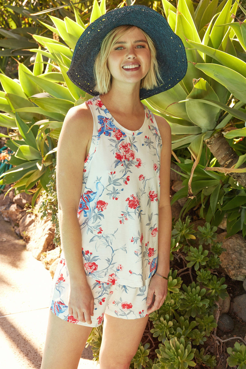 Zoe Pima Knit Tank with Short Wide White