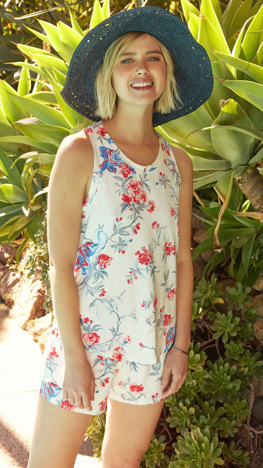 Zoe Pima Knit Tank with Short Wide White